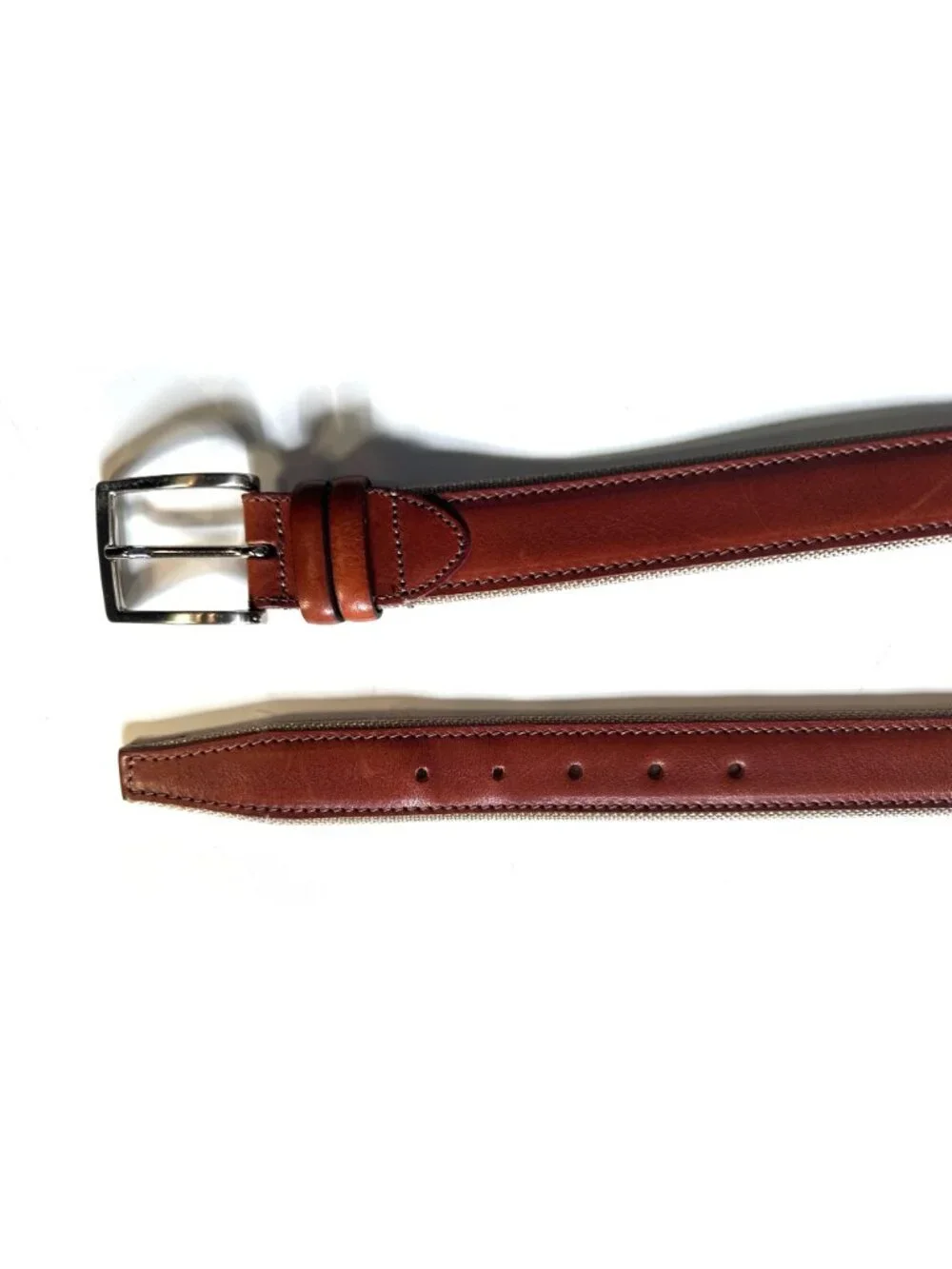 Brown Leather & Canvas Handcrafted Belt Made In Italy With Silver Buckle Size 44